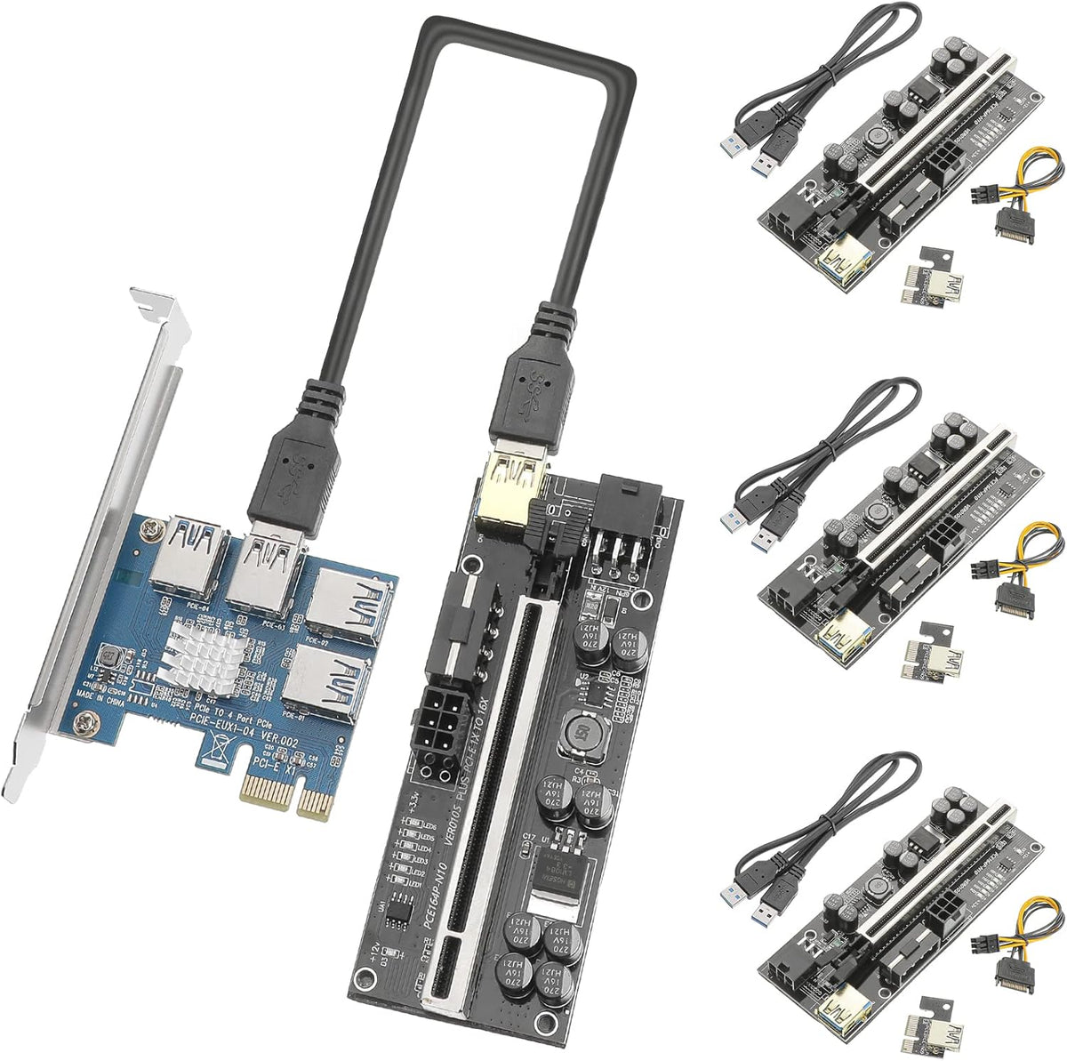 PCIE 1 to 4 Adapter Riser Card with 24 Inches USB 3.0 Cable, 5 Pack L926