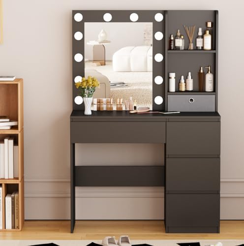 White Makeup Vanity with Lighted Mirror and 4 Drawers C3748