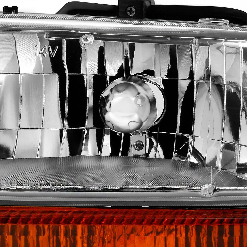 Chrome Driver Left + Passenger Right Side Headlights + Signal Lamp Pair Set H27362
