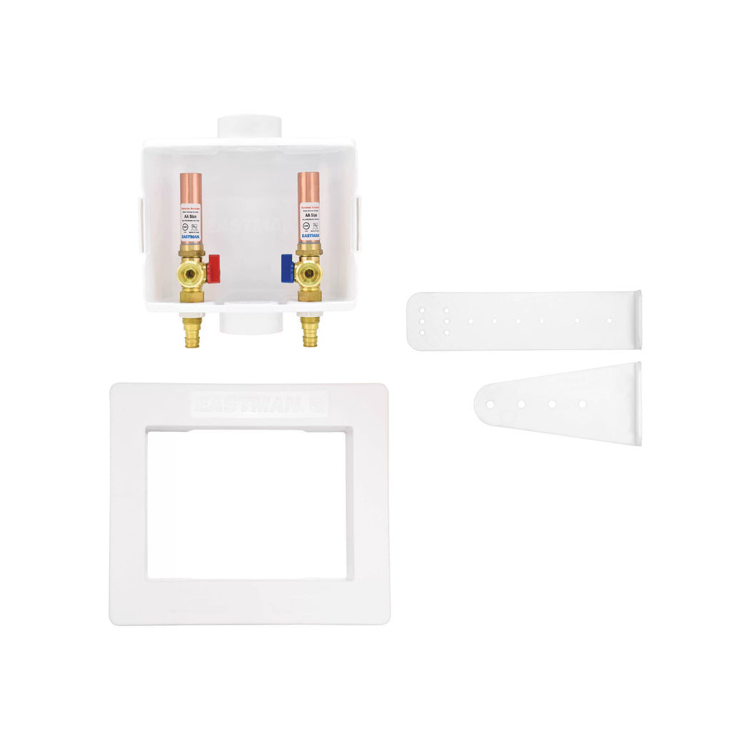 Center-Drain Washing Machine Outlet Box with Hammer Arrestors, 1/2 inch Expansion PEX, White P143931