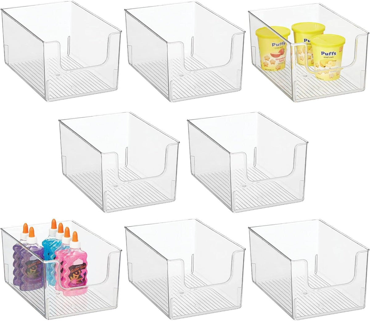 Clear Stackable Plastic Open Front Storage Organizer Bin Basket, 8 Pack M33711