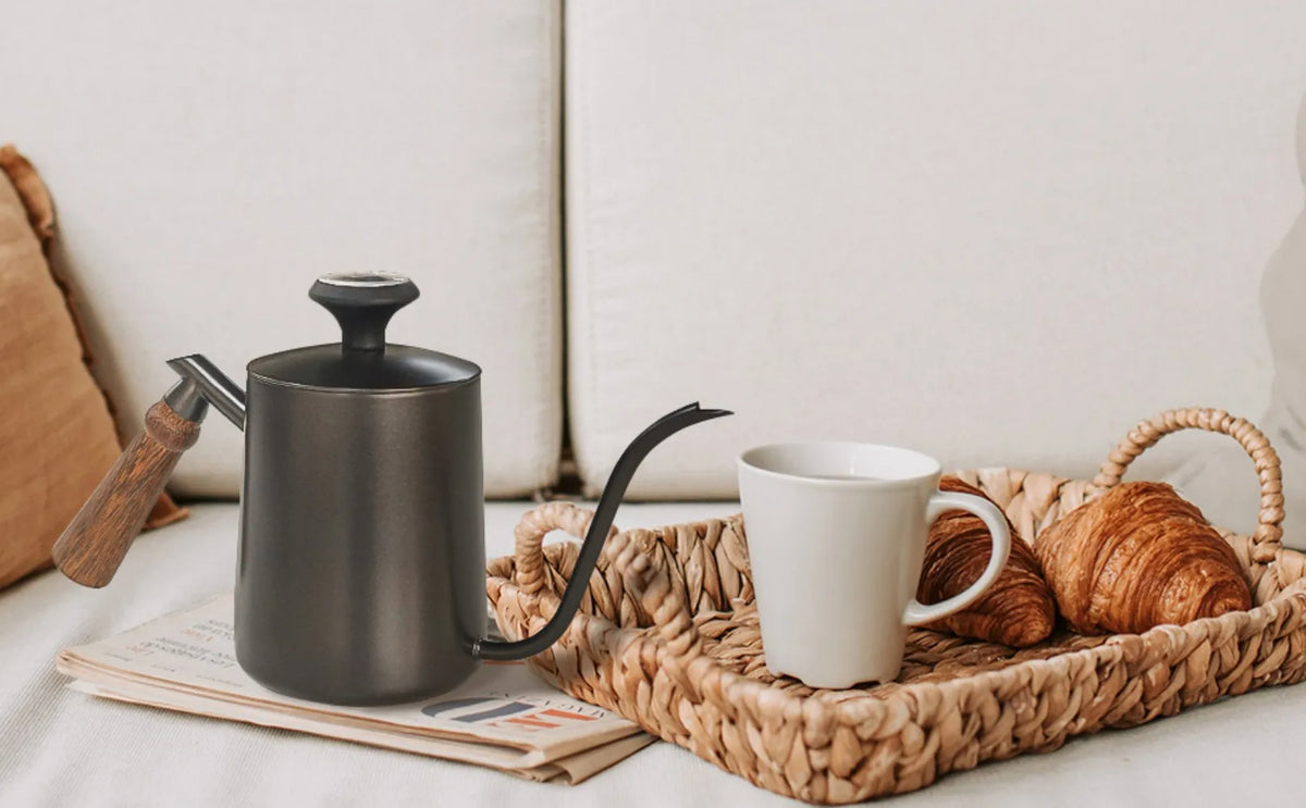 Black Stainless Steel GooseNeck Coffee Kettle with Thermometer L76440