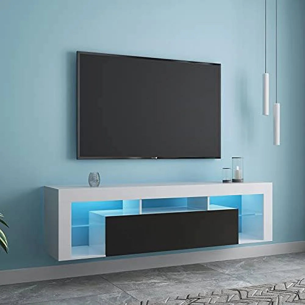 Wall Mounted 16 Color LEDs 63" Wood TV Stand with 2 Drawers P101274
