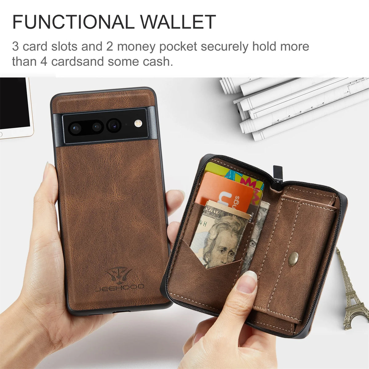 Brown Wallet Case for Google Pixel Fold 5G with Screen Protector E54298