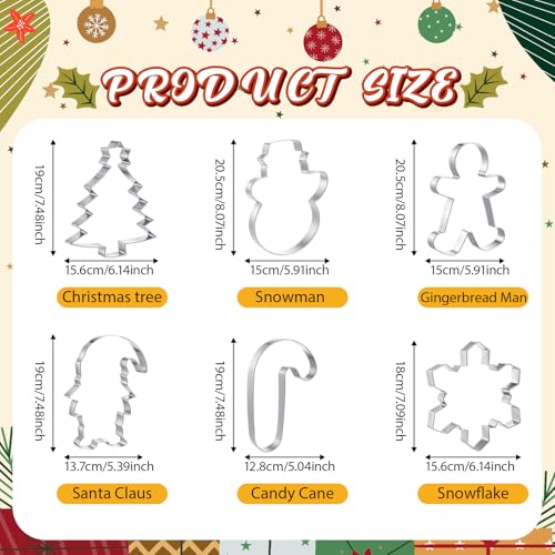 6 Pcs Large Stainless Steel Christmas Cookie Cutters D62570