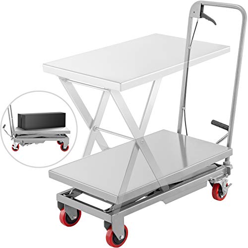 Red Hydraulic Scissor Lift Table Cart 500LBS Capacity 28.5-Inch Lifting Height with Foot Pump I654950
