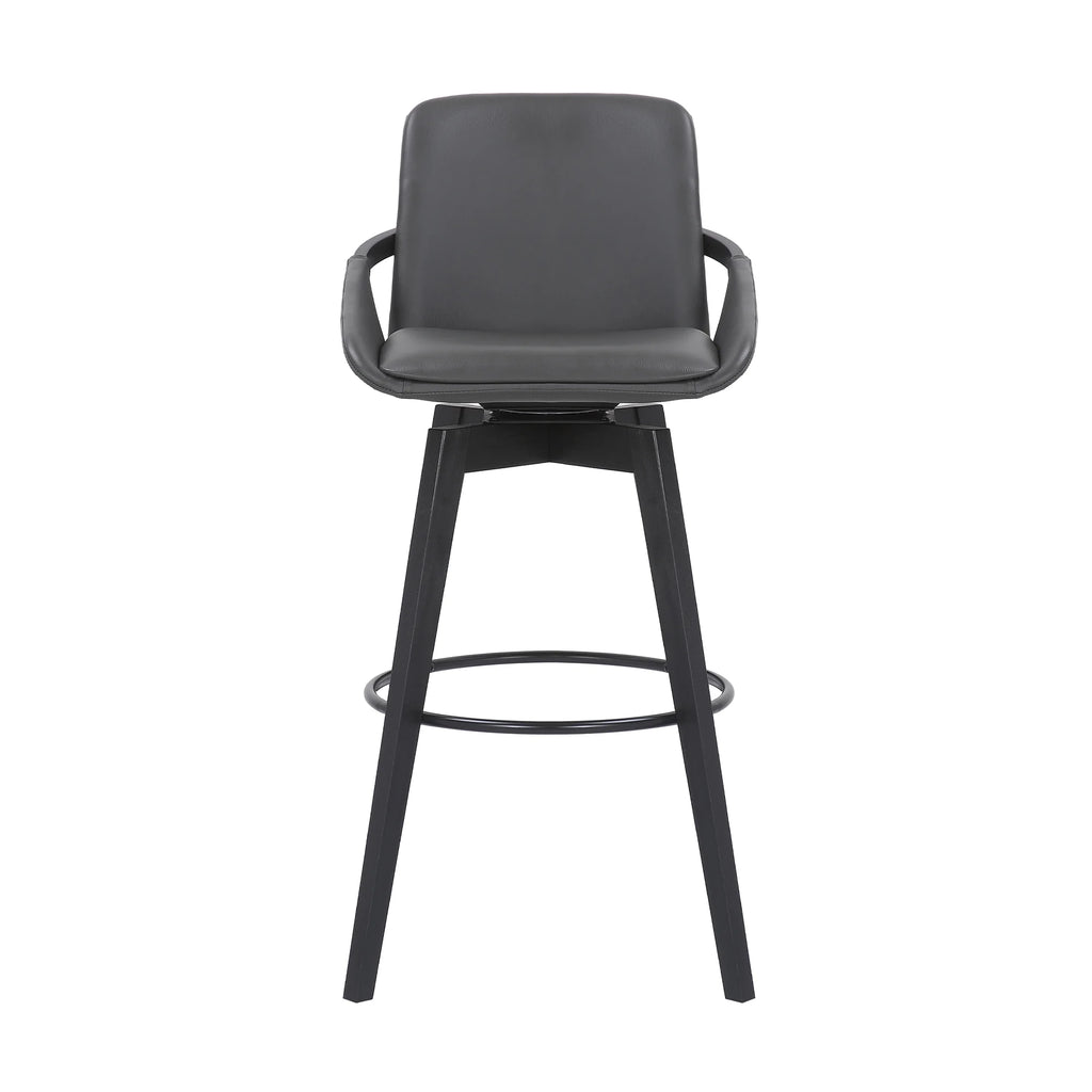 Gray Faux Leather and Black Wood Swivel Bar Stool Z973