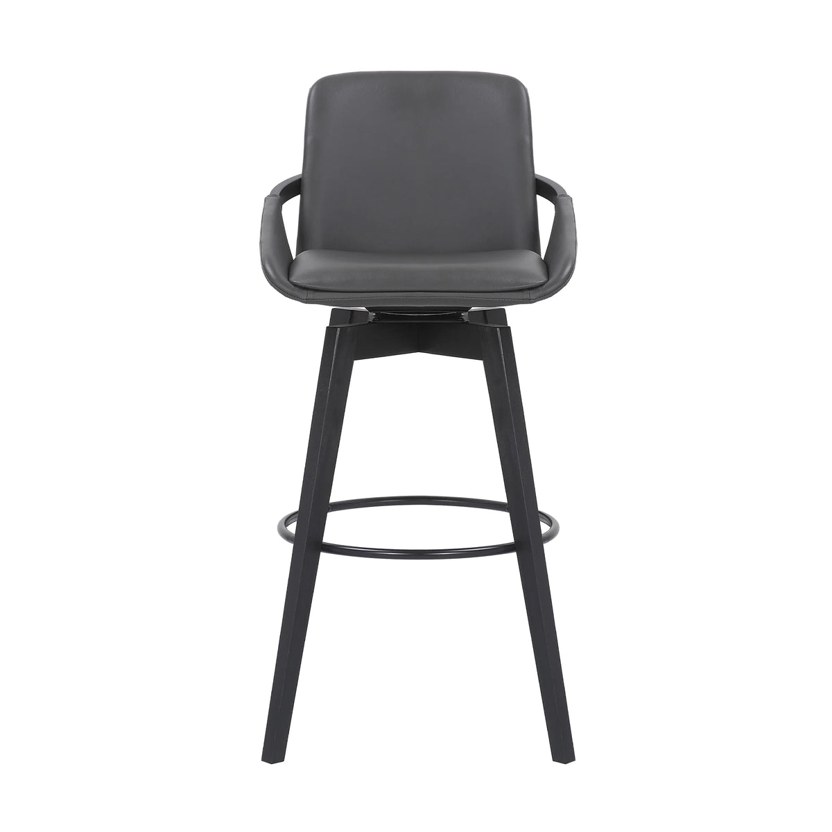 Gray Faux Leather and Black Wood Swivel Bar Stool Z973