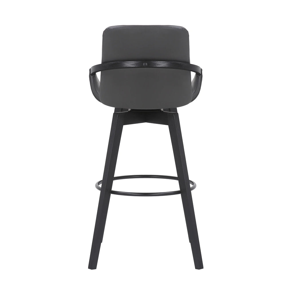 Gray Faux Leather and Black Wood Swivel Bar Stool Z973