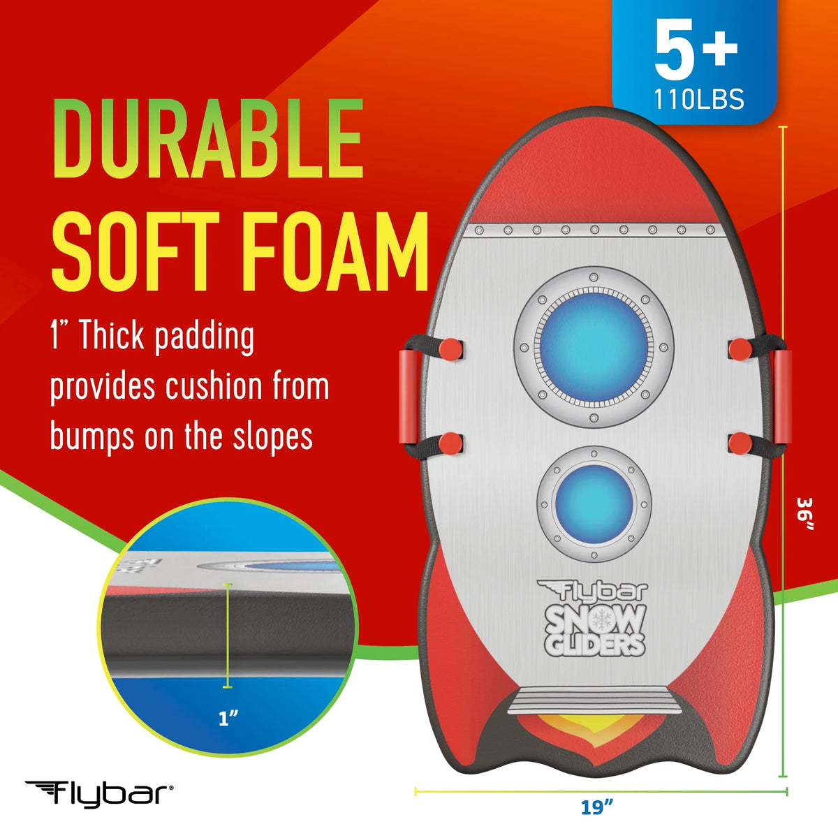 36' Rocket Foam Toboggan Snow Sled for Kids B1554