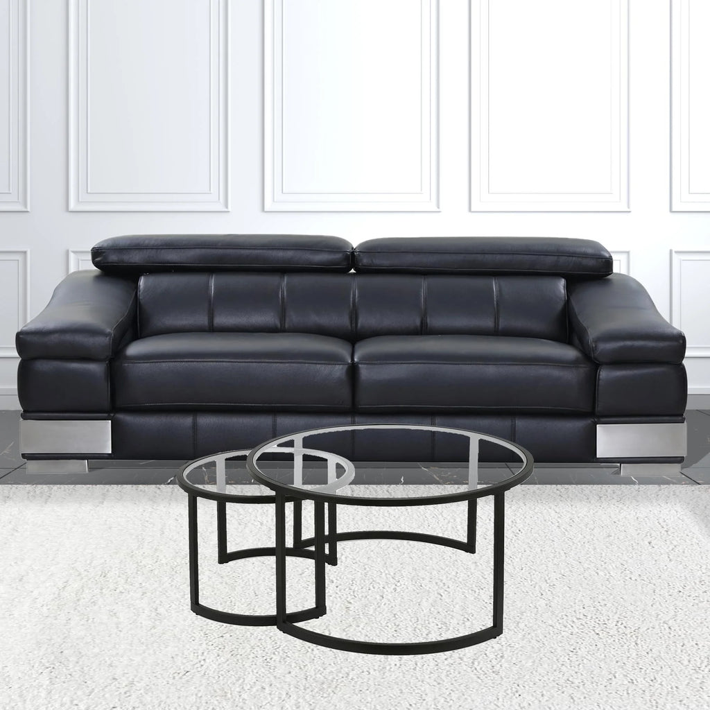 Black Glass Round Nested Coffee Table Set of 2 K742