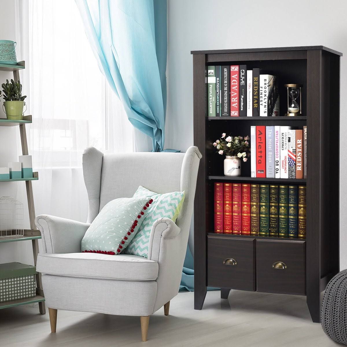 Antique Organizer Bookcase with 2 Drawers N9498