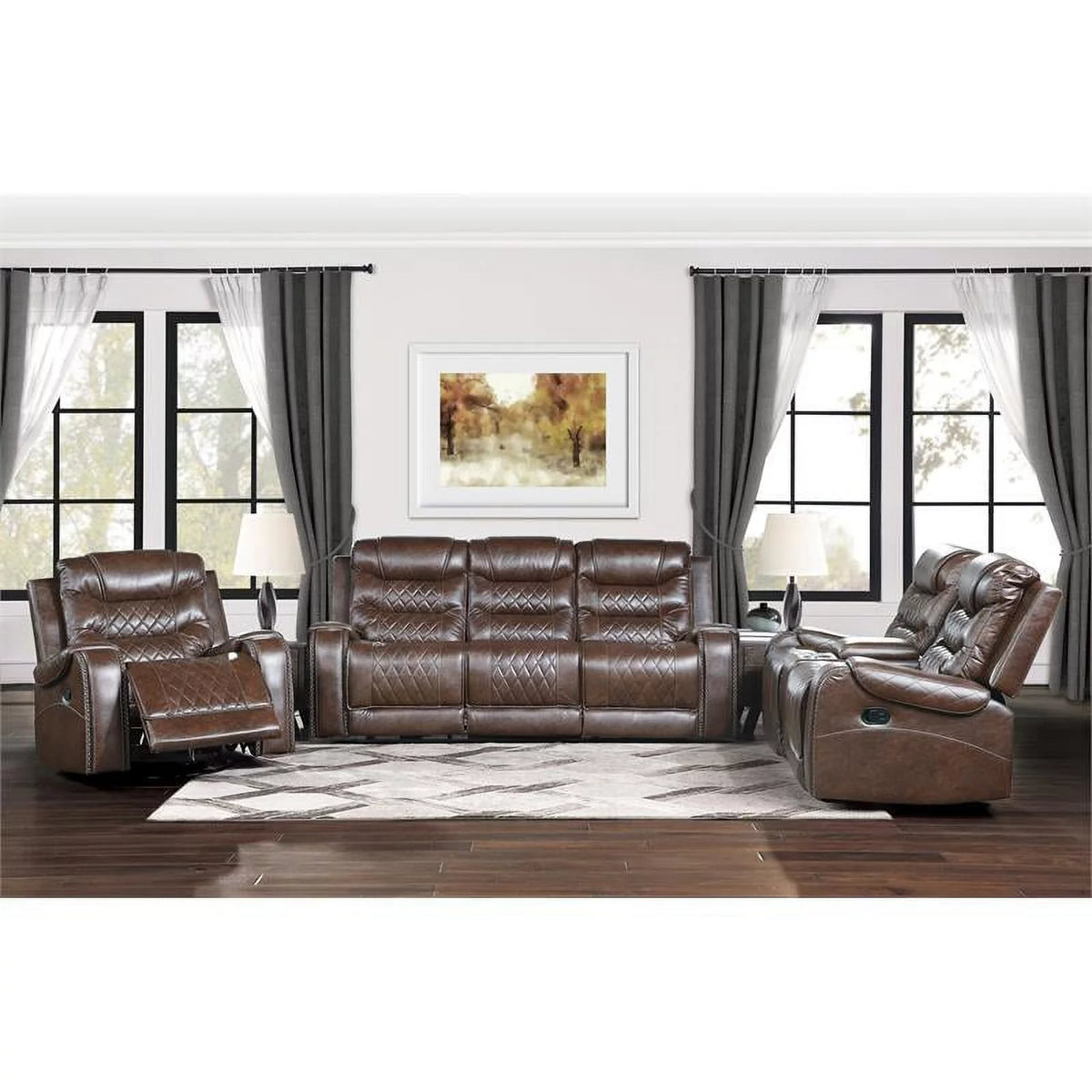 Brown Double Glider Reclining Loveseat with Center Console D6129