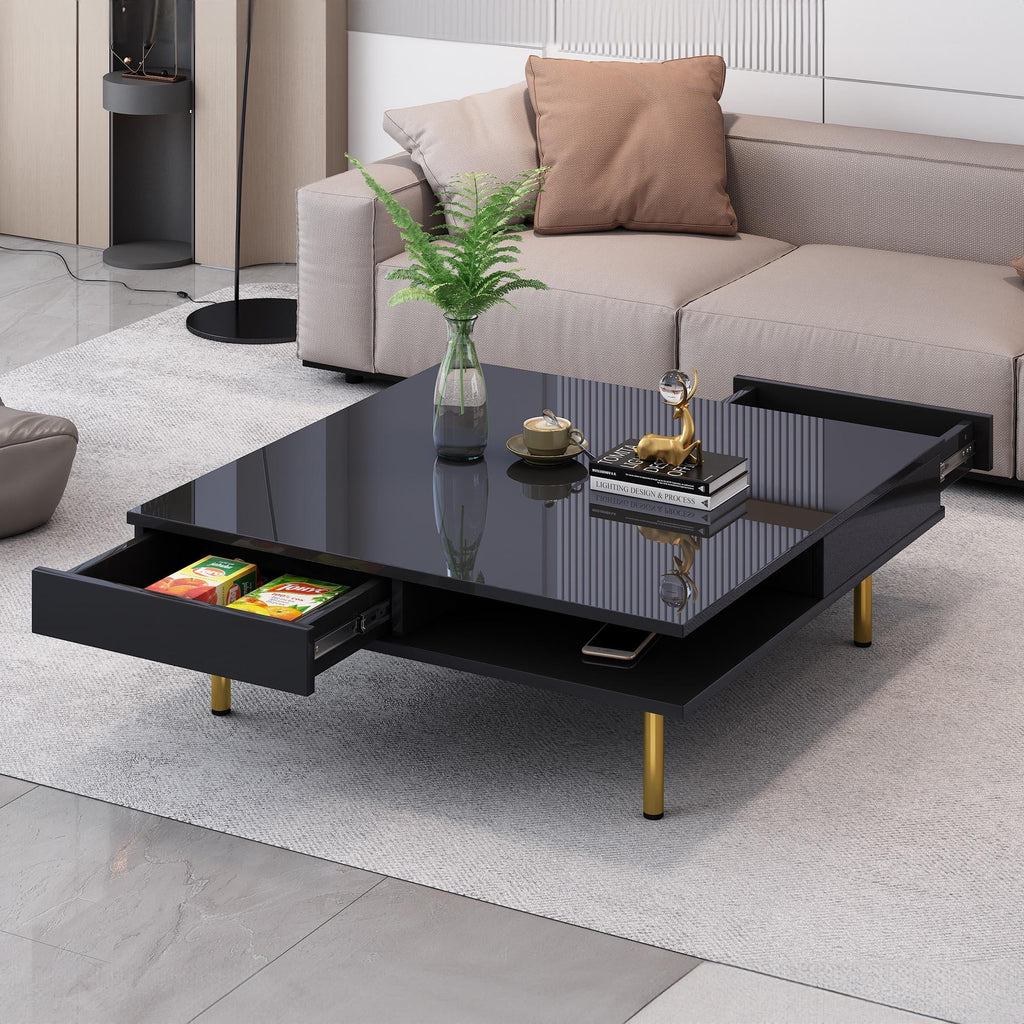 High Gloss 2-Tier Coffee Table with 2 Drawers B6243