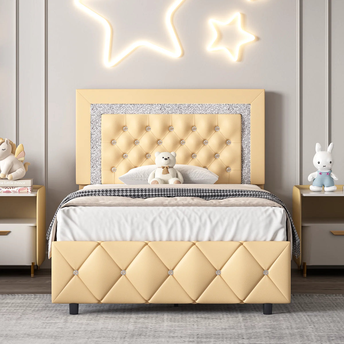 Black Queen Size Upholstered Platform Bed with Tufted Headboard X6271