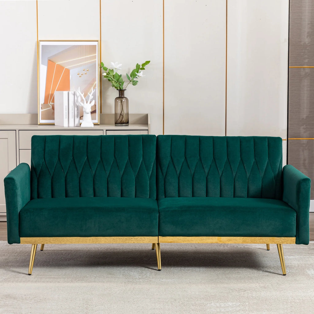 Green Velvet Convertible Futon Sofa Bed A819989