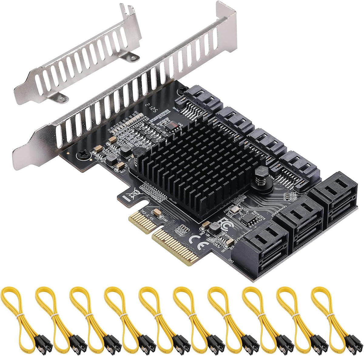 PCI Express to 8 Ports 4X SATA 3.0 Controller PCIe Expansion Card, Low Profile Bracket, 8 Cables, Pack of 2 K940800