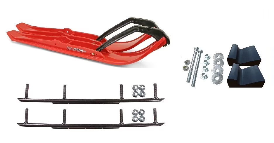 Red XPT Snowmobile Skis with 8" Round Bars Complete Kit K17439
