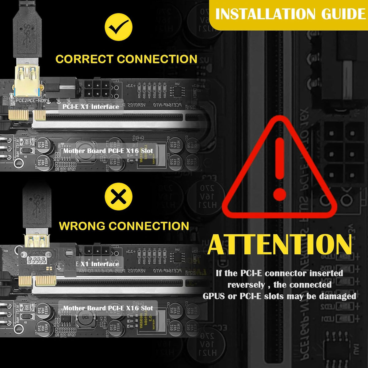 PCIE 1 to 4 Adapter Riser Card with 24 Inches USB 3.0 Cable, 5 Pack L926