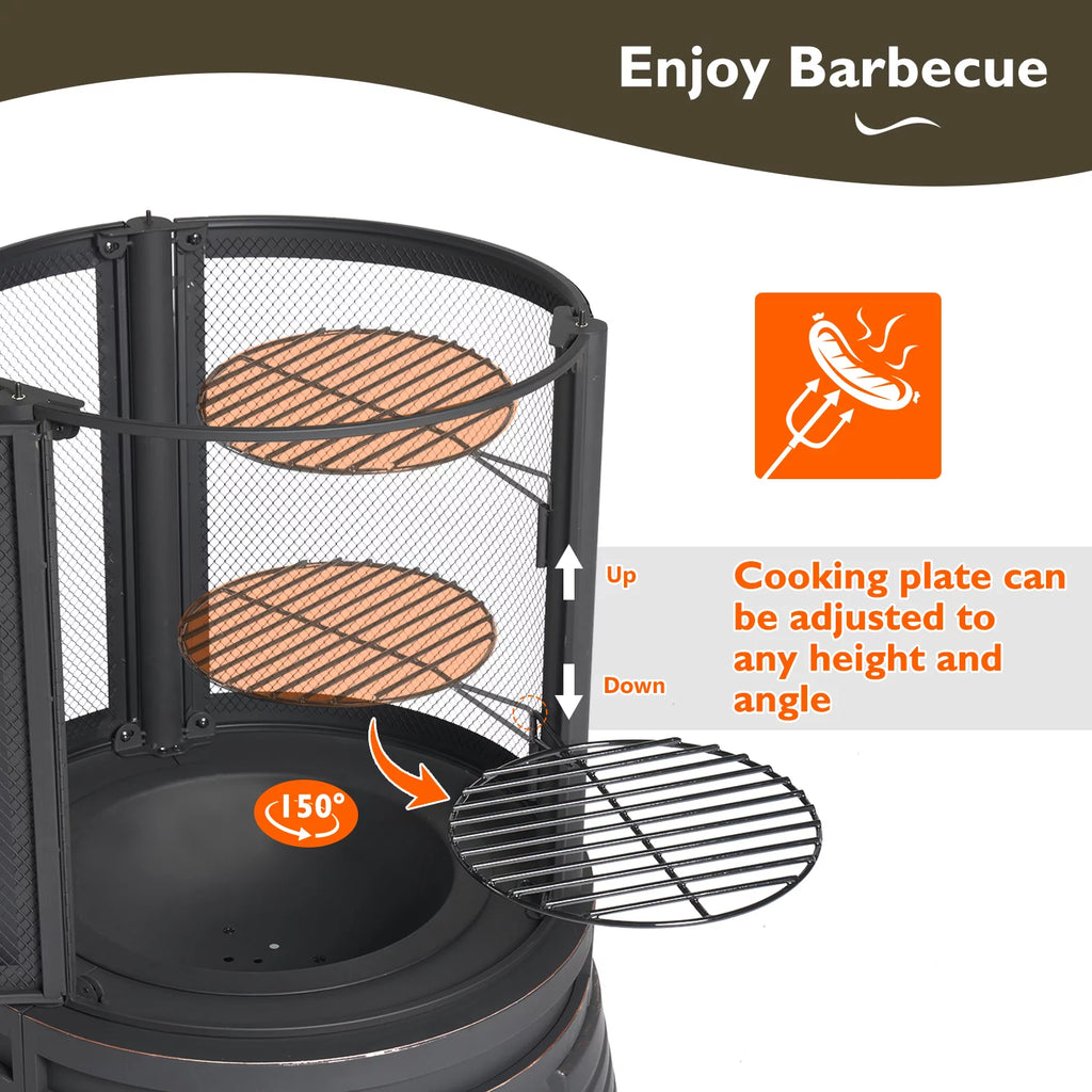 Black Pagoda 2 in 1 Fire Pit with Removable Grill O666603