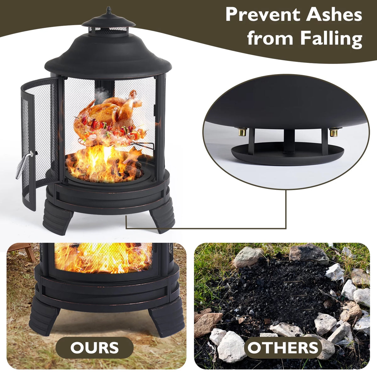 Black Pagoda 2 in 1 Fire Pit with Removable Grill O666603
