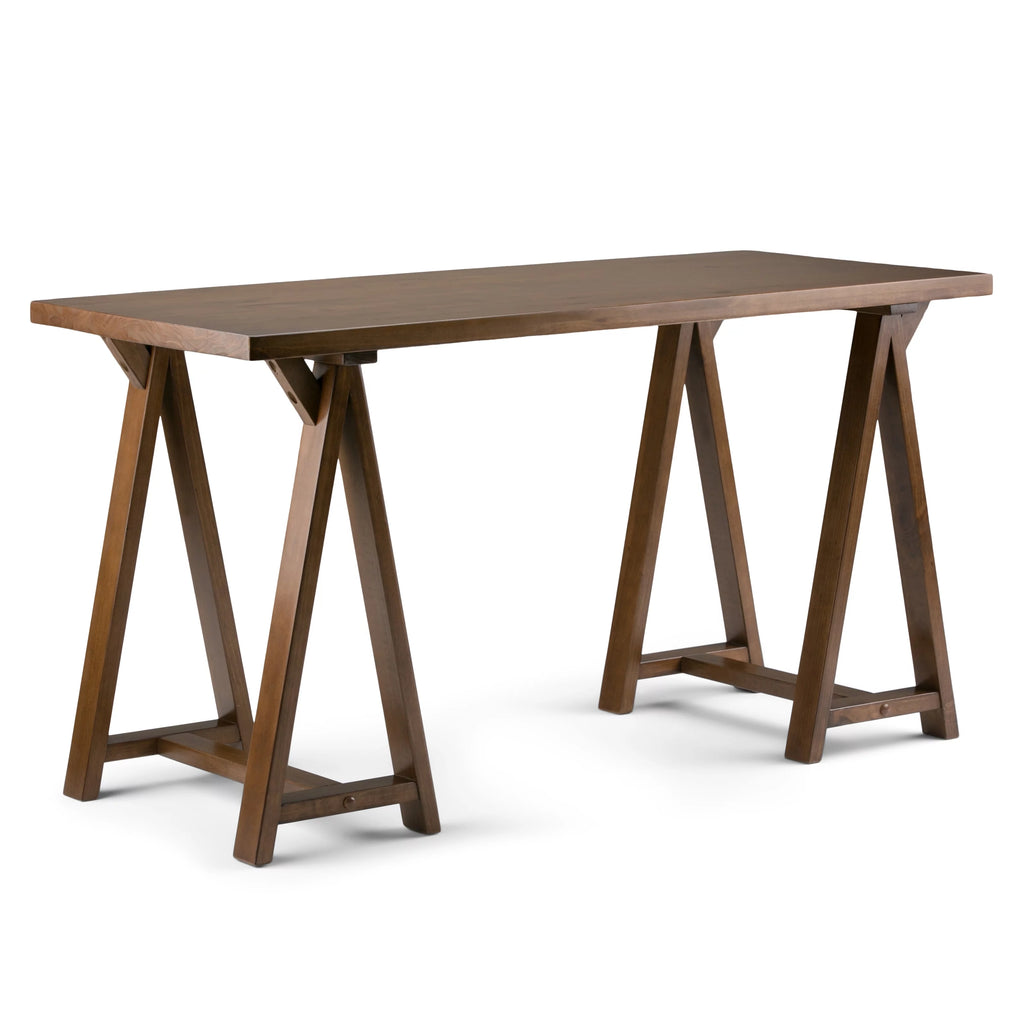 Solid Wood 56 inch Wide Writing Desk Dark Chestnut Brown V737975