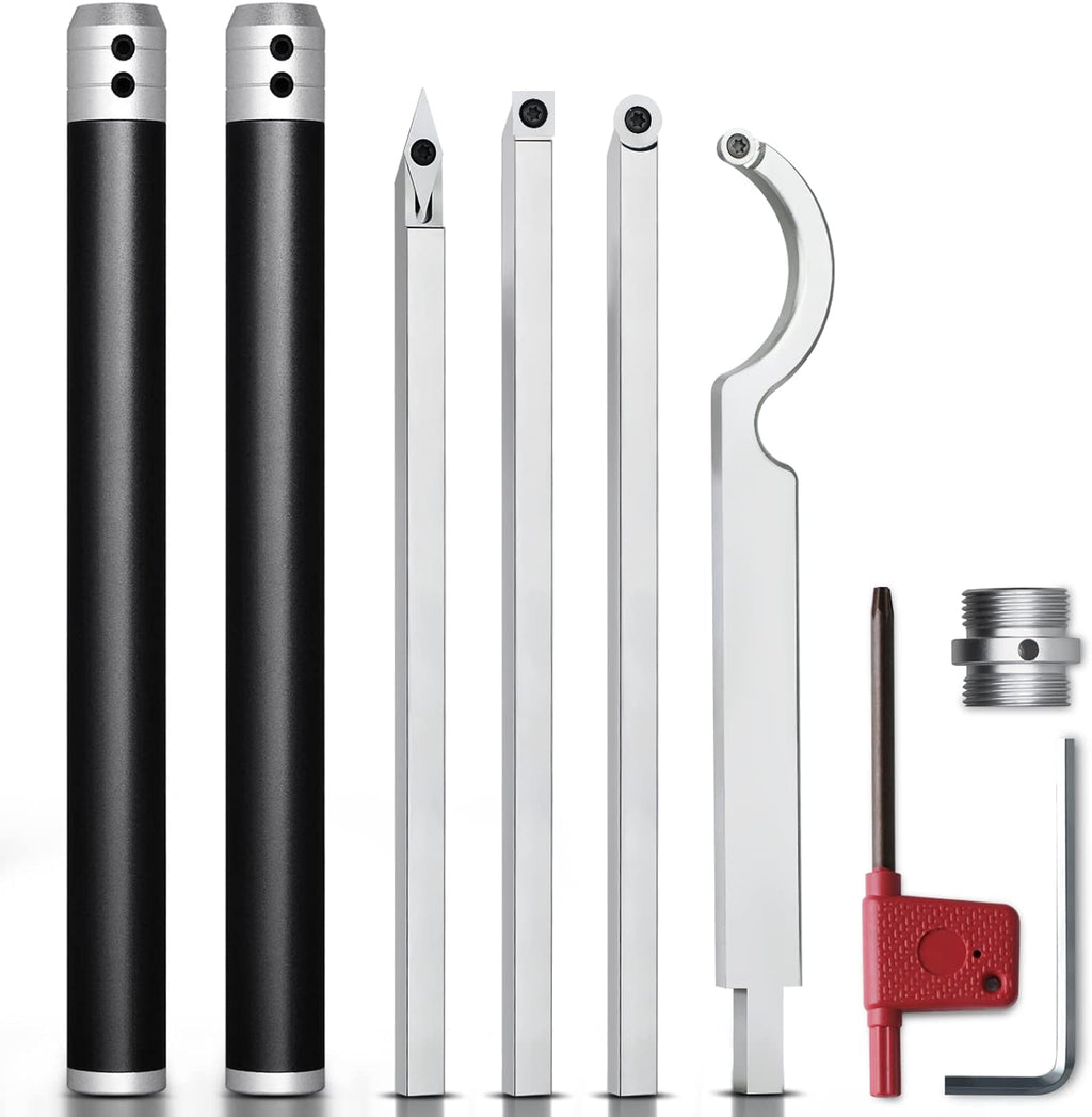 Carbide Lathe Turning Tools with Removable Handle and Adjustable Connector including Swan Neck Hollower, Rougher, Finisher Y6298