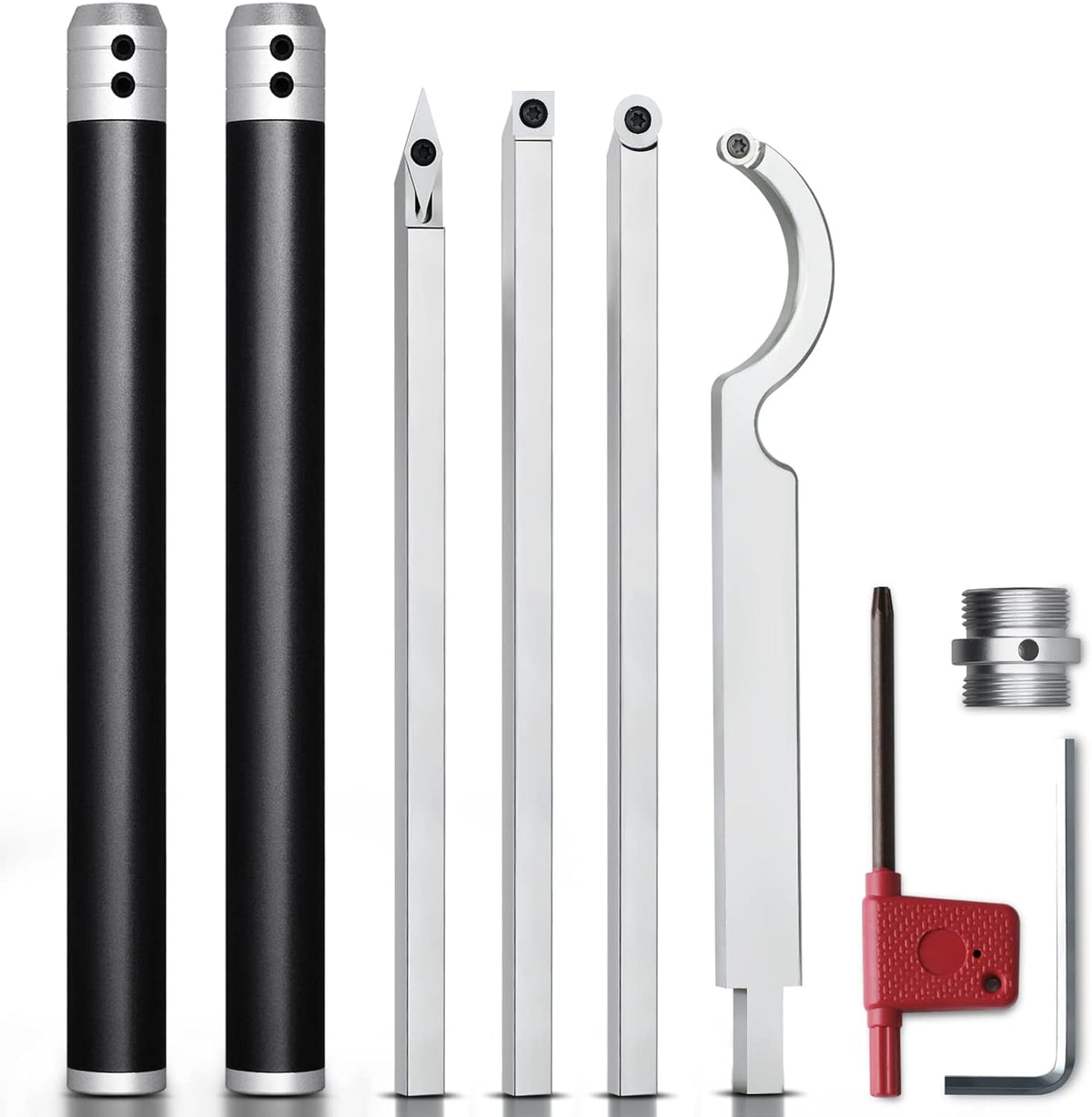 Carbide Lathe Turning Tools with Removable Handle and Adjustable Connector including Swan Neck Hollower, Rougher, Finisher Y6298