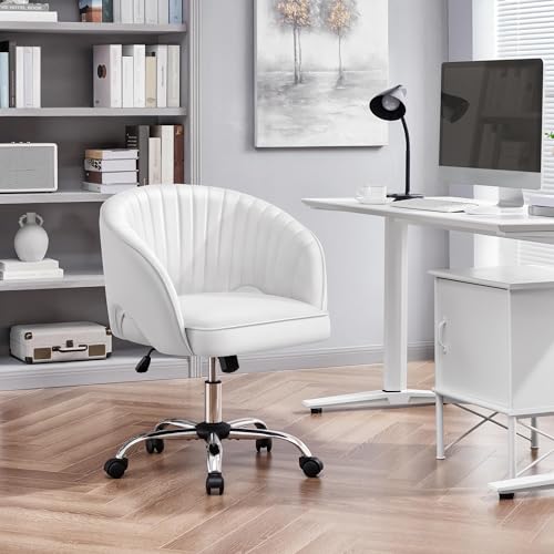 Cream Velvet Swivel Desk Chair with Wheels Q56932