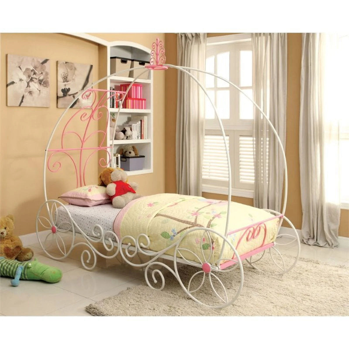 Pink and White Metal Twin Bed S5892