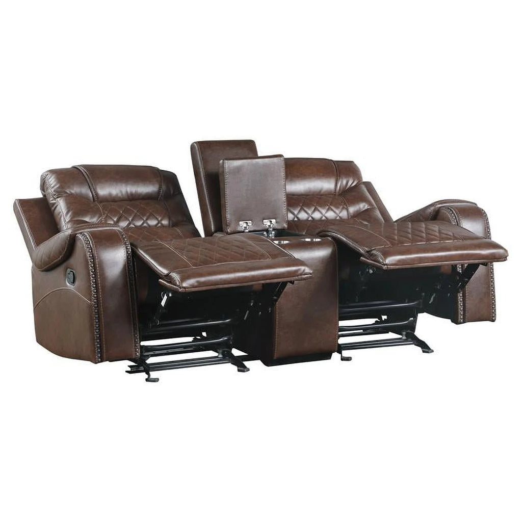 Brown Double Glider Reclining Loveseat with Center Console D6129