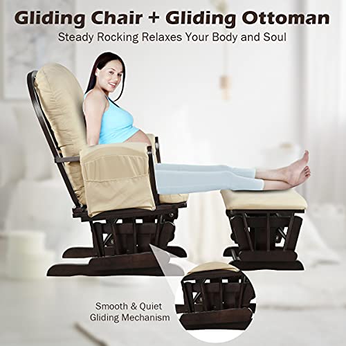 Beige Wood Glider and Ottoman Set J421