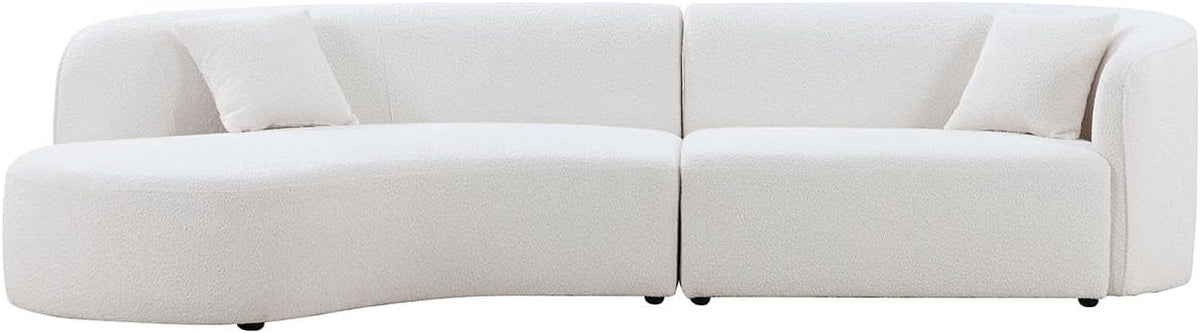 White Boucle Curved Sofa with Chaise 2 Set K103