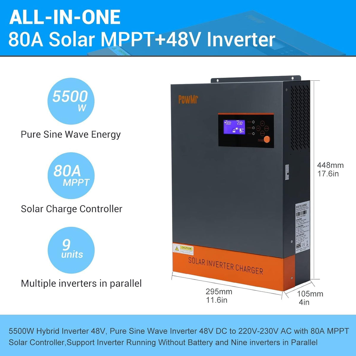 5500W Hybrid Pure Sine Wave Low Frequency Solar Inverter F723620