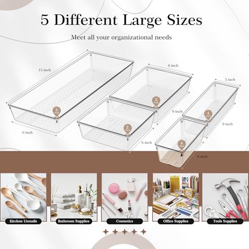 10 Pack Clear Plastic Drawer Organizer Set L8202