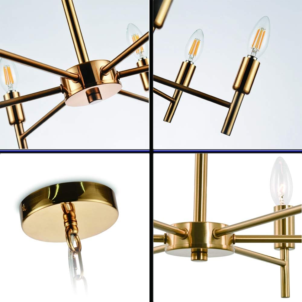 Brushed Brass 6 Lights Modern Pendant Ceiling Light Fixture P553