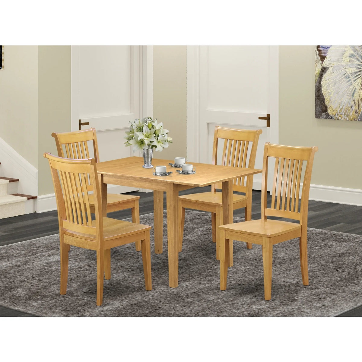 5 Pc Modern Dining Table Set with 4 Chairs Oak Finish V927