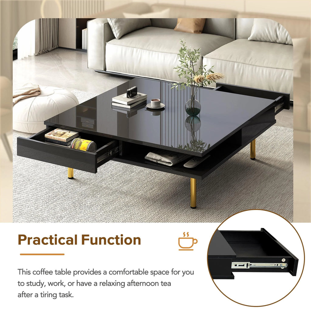 High Gloss 2-Tier Coffee Table with 2 Drawers B6243