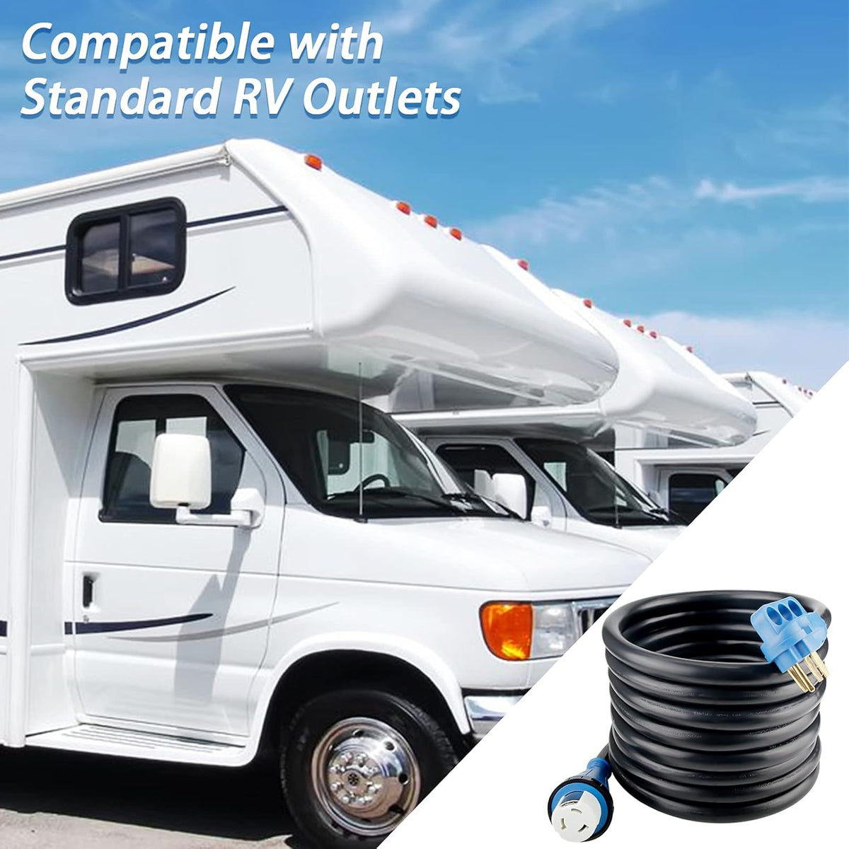 50 Amp 50 Feet RV Power Extension Cord, Heavy Duty STW Wire, Blue I48661