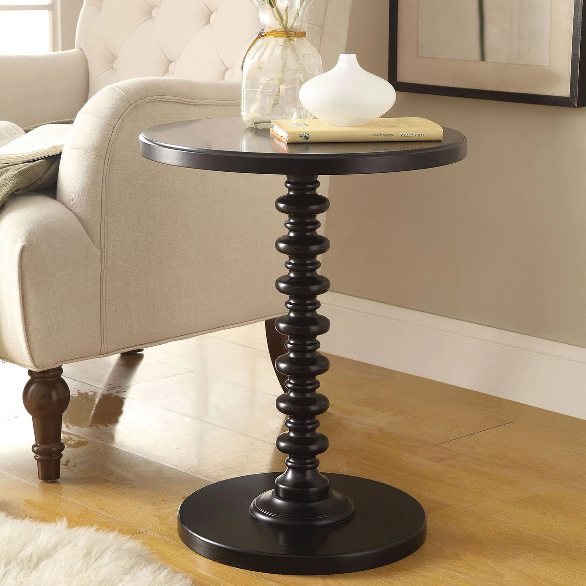 Black Wood Round Side Table D4762