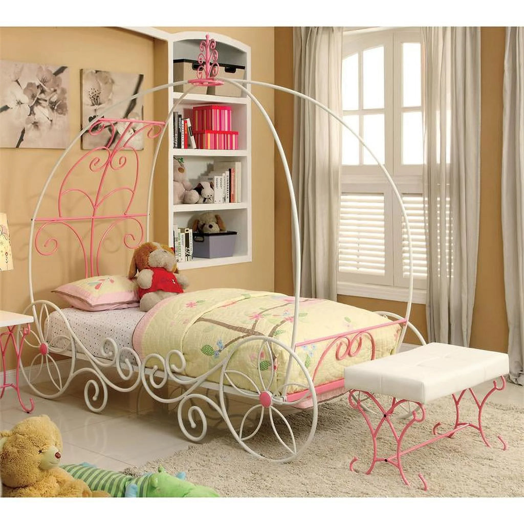 Pink and White Metal Twin Bed S5892