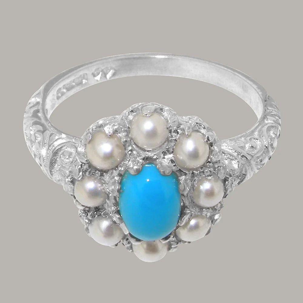 Sterling Silver Turquoise Cultured Pearl Ring C846980