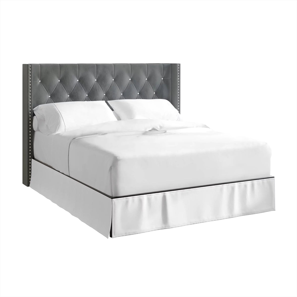 Button Tufted Wingback Velvet Upholstered Queen Bed H266