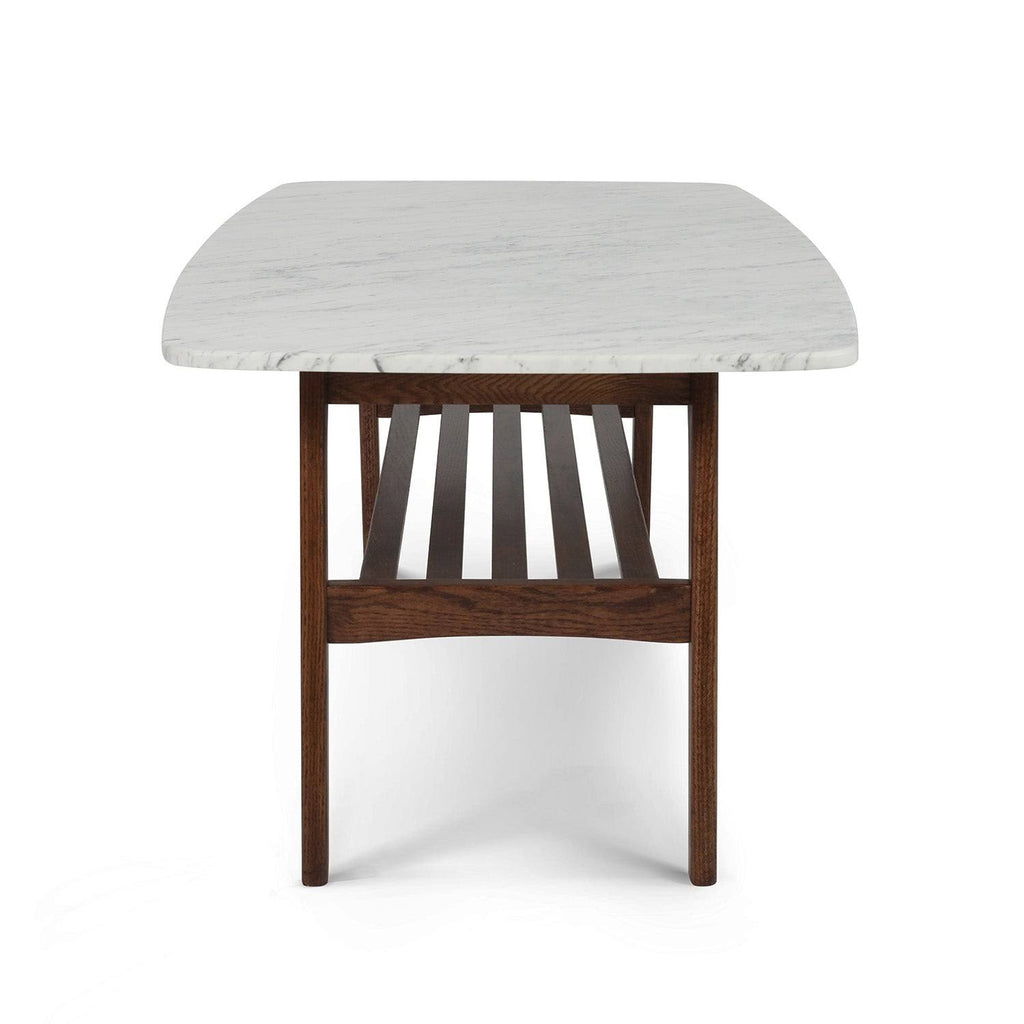 Italian Carrara White Marble Coffee Table with Oak Shelf S41989
