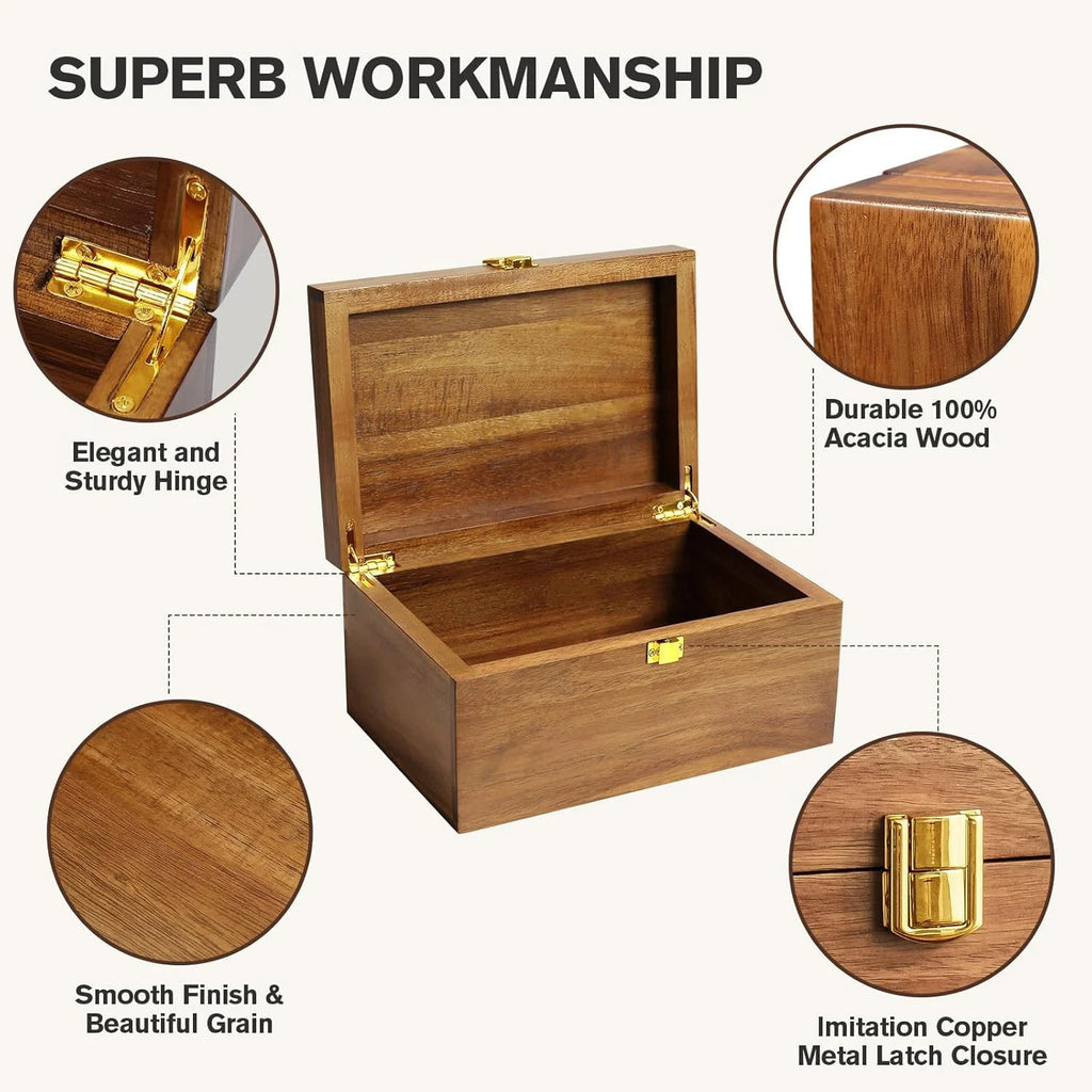 Acacia Wooden Storage Box with Hinged Lid Y978309