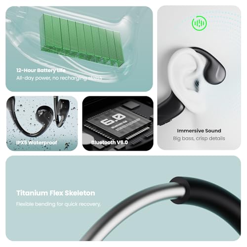 Bone Conduction Headphones Bluetooth Open Ear with Mic IPX5 Waterproof D3082