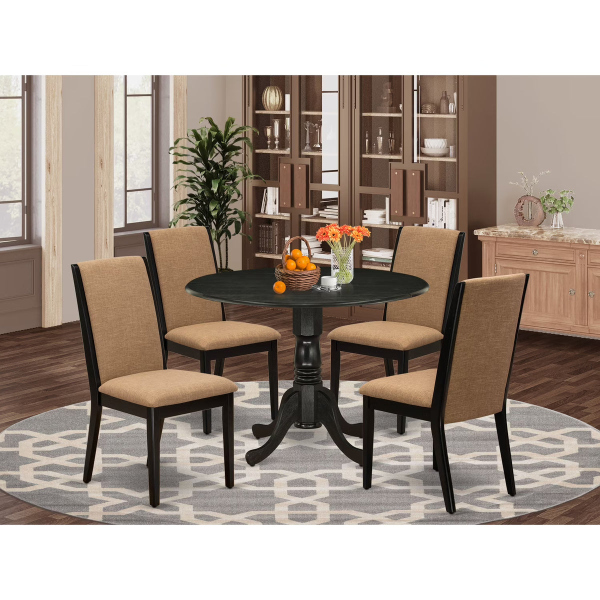 5-piece Wood Dinette Set in Black/Light Sable Q9932