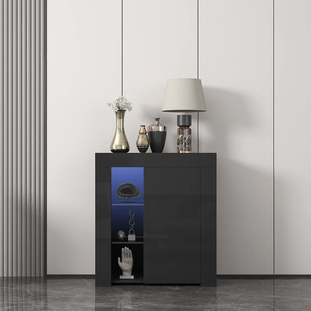 Black LED Buffet Cabinet with 3-Tiers Storage Shelf Q28613