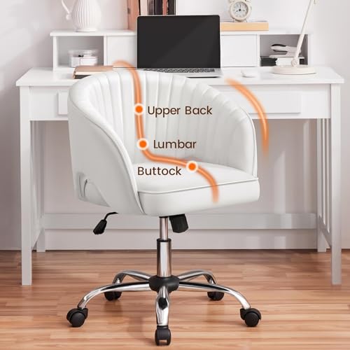 Cream Velvet Swivel Desk Chair with Wheels Q56932