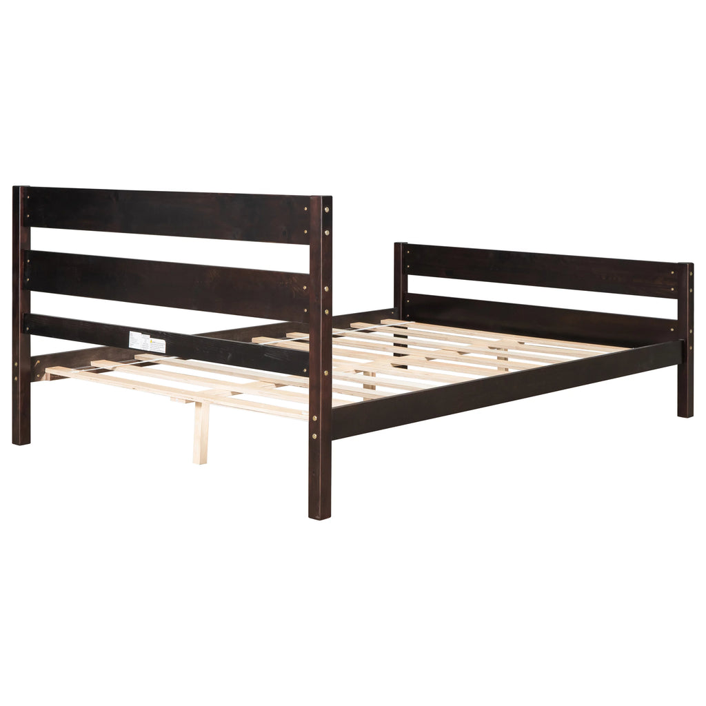 Full Espresso Platform Bed Frame with Headboard and Under Bed Storage I477